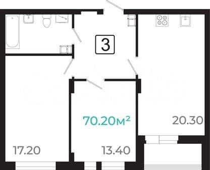 Продажа трехкомнатной квартиры, 68.5 м², этаж 3 из 21. Фото 7