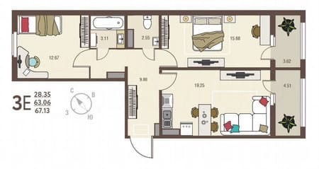 Купить двухкомнатную квартиру, 67.1 м², этаж 4 из 18. Фото 1