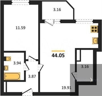 Объявление о продаже однокомнатной квартиры, 44 м², этаж 9 из 10. Фото 1