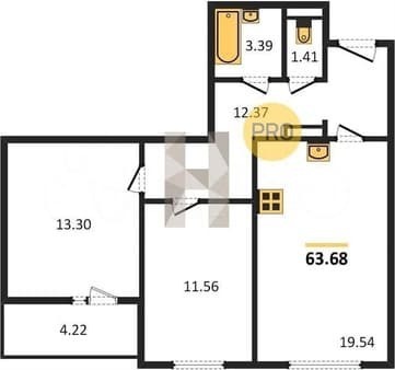 Продам двухкомнатную квартиру, 63.7 м², этаж 10 из 10. Фото 1