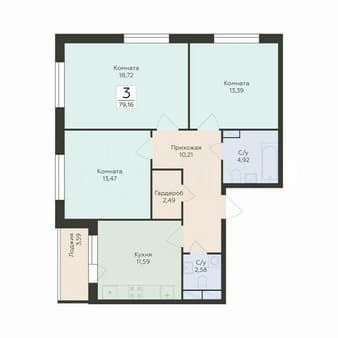 Продаем трехкомнатную квартиру, 79.2 м², этаж 5 из 18. Фото 2