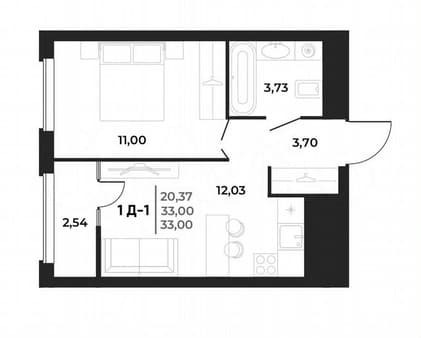 2-комн. квартира, 33 м²