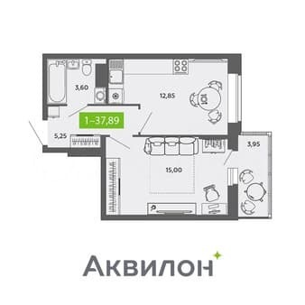 Продажа однокомнатной квартиры, 37.9 м², этаж 3 из 9. Фото 1