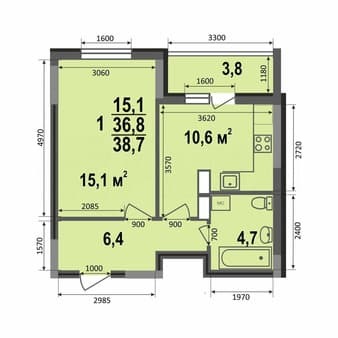 Продам однокомнатную квартиру, 38.7 м², этаж 11 из 17. Фото 1