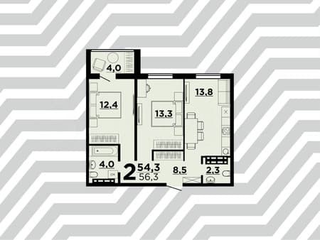 Продажа двухкомнатной квартиры, 56.3 м², этаж 6 из 9. Фото 1