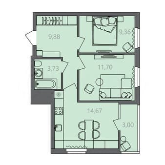 Купить двухкомнатную квартиру, 50.8 м², этаж 9 из 10. Фото 1