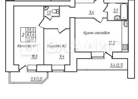 Продаем двухкомнатную квартиру, 63.4 м², этаж 8 из 16. Фото 6