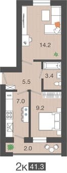 Продам двухкомнатную квартиру, 41.3 м², этаж 4 из 4. Фото 1