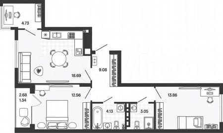 Продаем двухкомнатную квартиру, 67.4 м², этаж 2 из 5. Фото 1