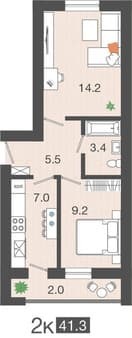 Продаем двухкомнатную квартиру, 41.3 м², этаж 3 из 4. Фото 1
