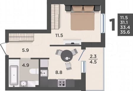 Продается однокомнатная квартира, 33.4 м², этаж 2 из 9. Фото 4