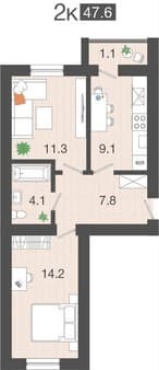 Продать двухкомнатную квартиру, 47.6 м², этаж 1 из 4. Фото 2