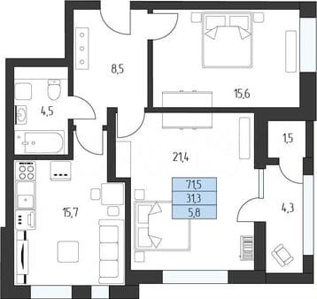 Продать двухкомнатную квартиру, 69.7 м², этаж 5 из 8. Фото 1