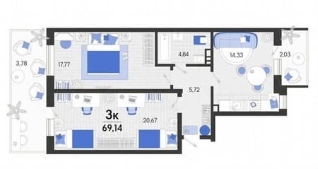 Продам двухкомнатную квартиру, 69.1 м², этаж 1 из 7. Фото 3