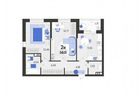 Продажа двухкомнатной квартиры, 58 м², этаж 5 из 7. Фото 3
