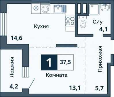 Продаем однокомнатную квартиру, 37.5 м², этаж 7 из 19. Фото 1