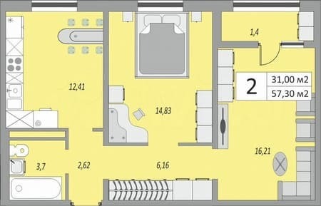 Продаем двухкомнатную квартиру, 57.3 м², этаж 7 из 24. Фото 1