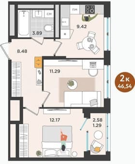 Продать двухкомнатную квартиру, 47 м², этаж 7 из 10. Фото 1