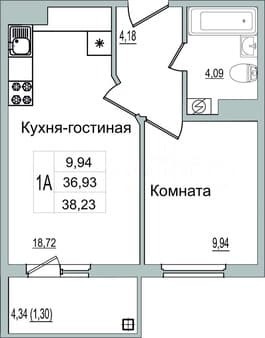 Продам однокомнатную квартиру, 38.2 м², этаж 2 из 9. Фото 1