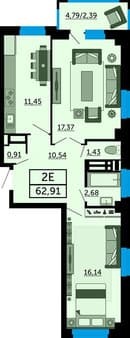 Продажа двухкомнатной квартиры, 62.9 м², этаж 16 из 26. Фото 1