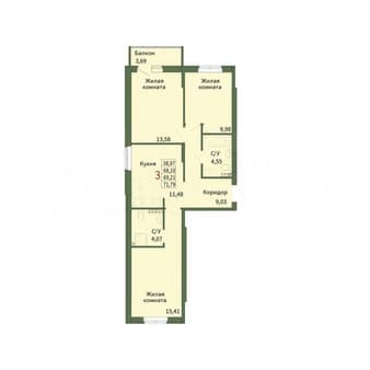 Продажа трехкомнатной квартиры, 69.2 м², этаж 4 из 5. Фото 1