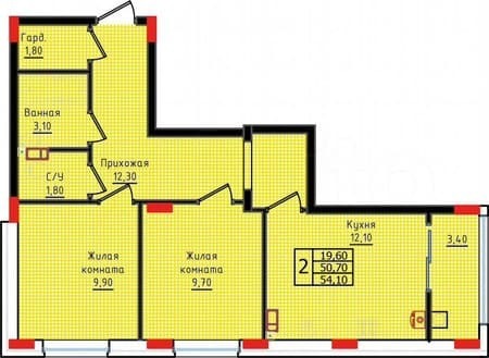 Объявление о продаже двухкомнатной квартиры, 54.1 м², этаж 7 из 10. Фото 3