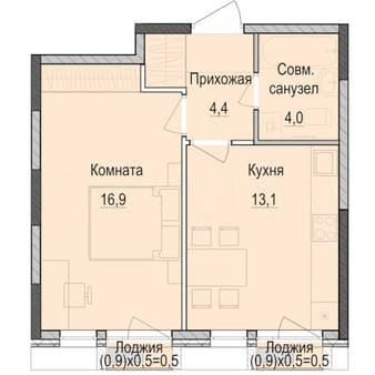 Продажа однокомнатной квартиры, 38.4 м², этаж 12 из 18. Фото 1