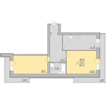 Продать двухкомнатную квартиру, 86.1 м², этаж 3 из 9. Фото 1