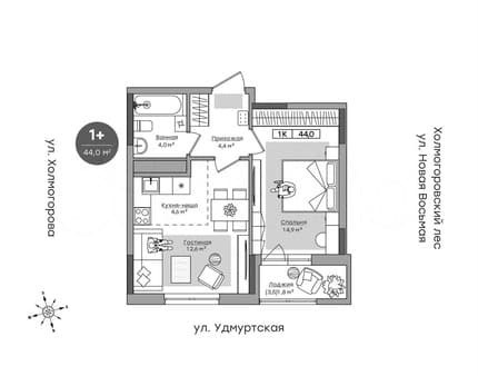 Объявление о продаже однокомнатной квартиры, 42.3 м², этаж 12 из 14. Фото 1