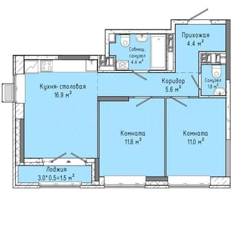 Купить двухкомнатную квартиру, 56 м², этаж 3 из 17. Фото 1