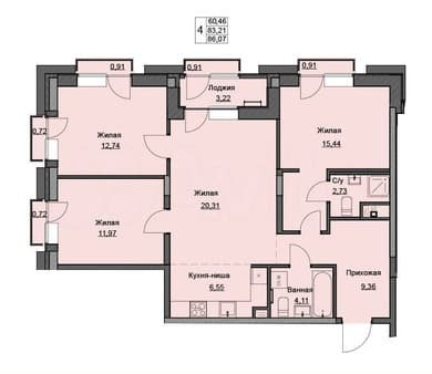 Продаю трехкомнатную квартиру, 86.1 м², этаж 2 из 17. Фото 3