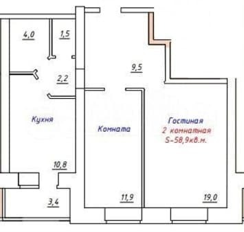 Продажа двухкомнатной квартиры, 58.9 м², этаж 4 из 5. Фото 2