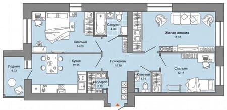 Купить трехкомнатную квартиру, 76 м², этаж 6 из 7. Фото 1