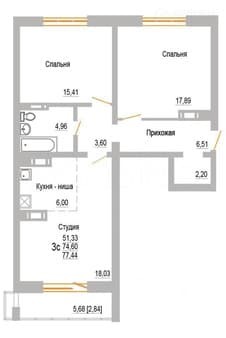 Продается трехкомнатная квартира, 74.7 м², этаж 14 из 18. Фото 1