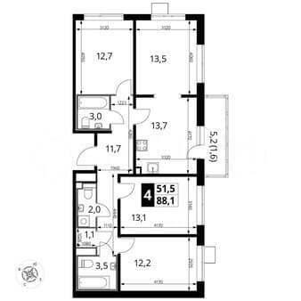 Продажа четырехкомнатной квартиры, 88.1 м², этаж 16 из 24. Фото 1