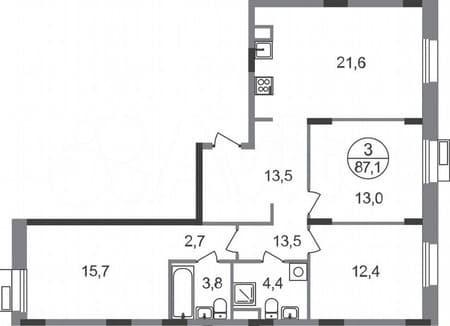 Продать трехкомнатную квартиру, 87.1 м², этаж 2 из 9. Фото 1