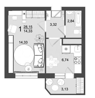 Продать однокомнатную квартиру, 28.2 м², этаж 2 из 9. Фото 1
