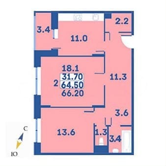 Продать двухкомнатную квартиру, 66.2 м², этаж 2 из 7. Фото 1