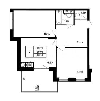 Продажа двухкомнатной квартиры, 65.3 м², этаж 3 из 4. Фото 1