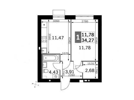 Продаем однокомнатную квартиру, 34.3 м², этаж 2 из 4. Фото 1