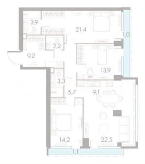 Продать трехкомнатные апартаменты, 107.5 м², этаж 8 из 46. Фото 1