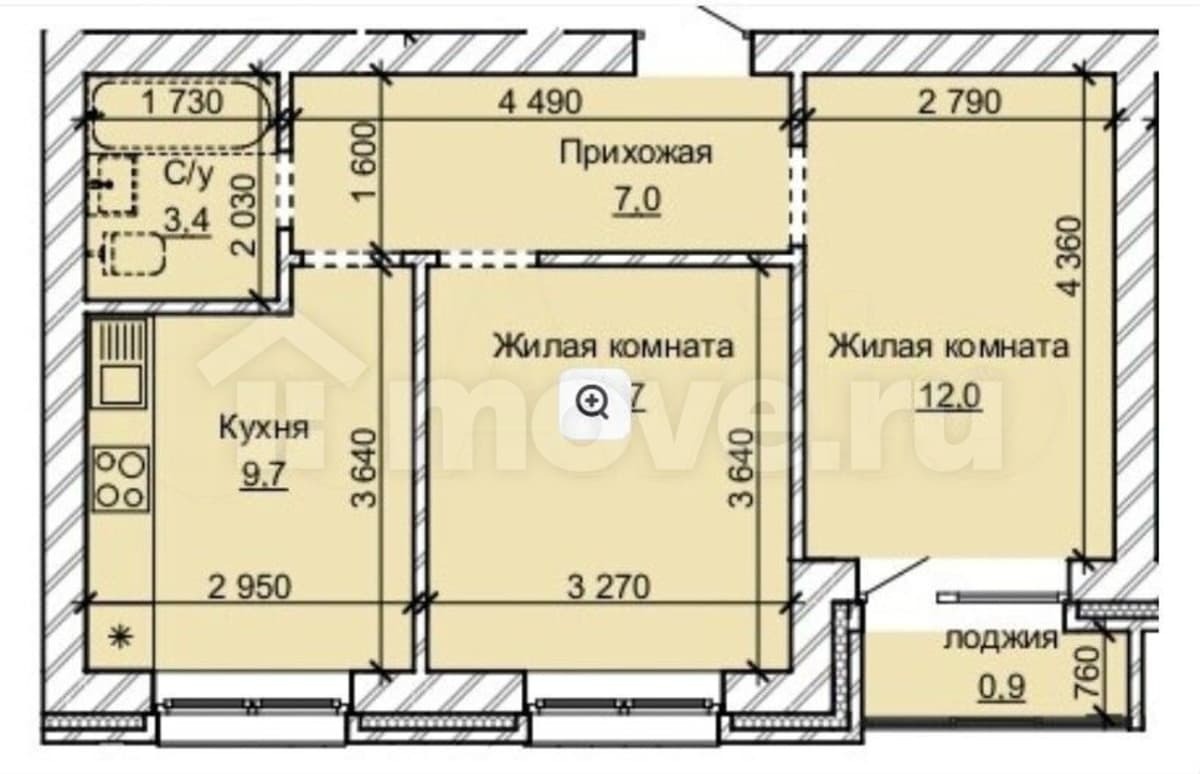 2-комн. квартира, 44.7 м²