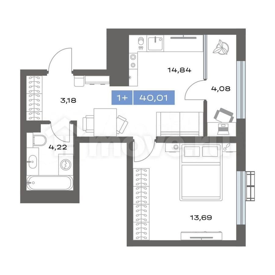 1-комн. квартира, 40 м²