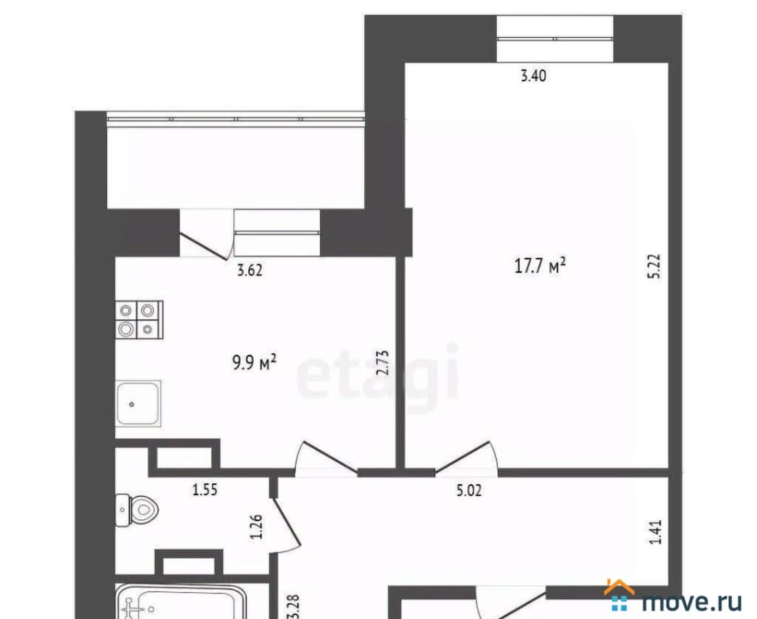 1-комн. квартира, 43 м²