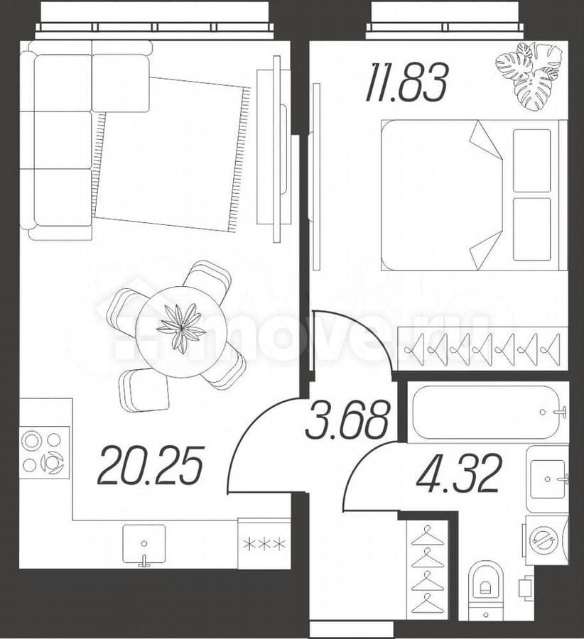 1-комн. квартира, 40.1 м²