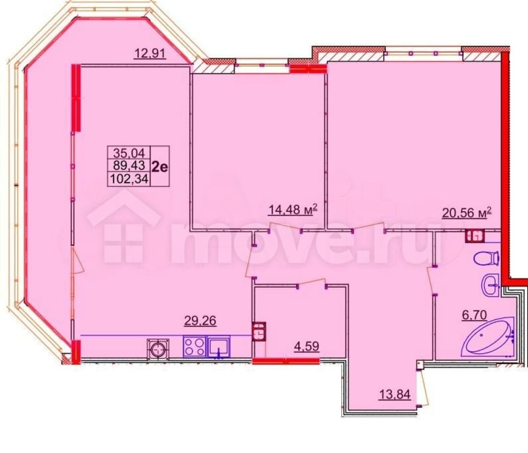 2-комн. квартира, 102.3 м²