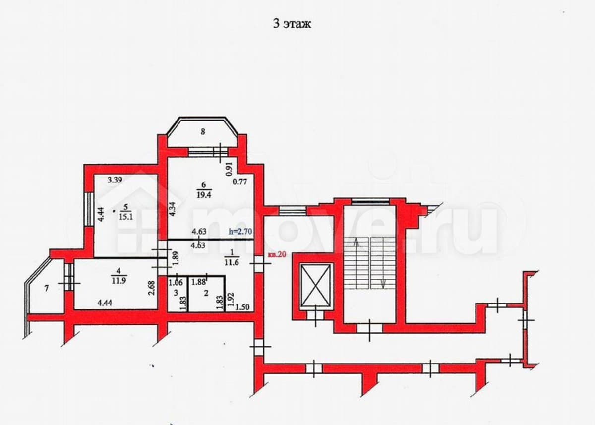 2-комн. квартира, 63.3 м²